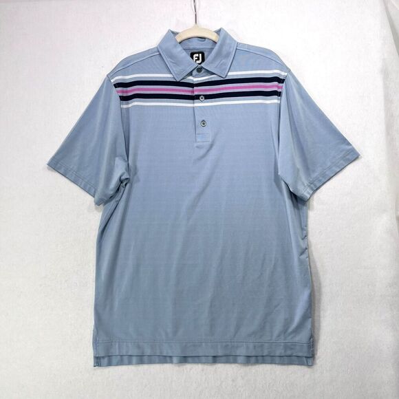 FootJoy Polo Shirt Men Medium Blue Striped Golf Activewear Performance Stretch - Picture 1 of 11